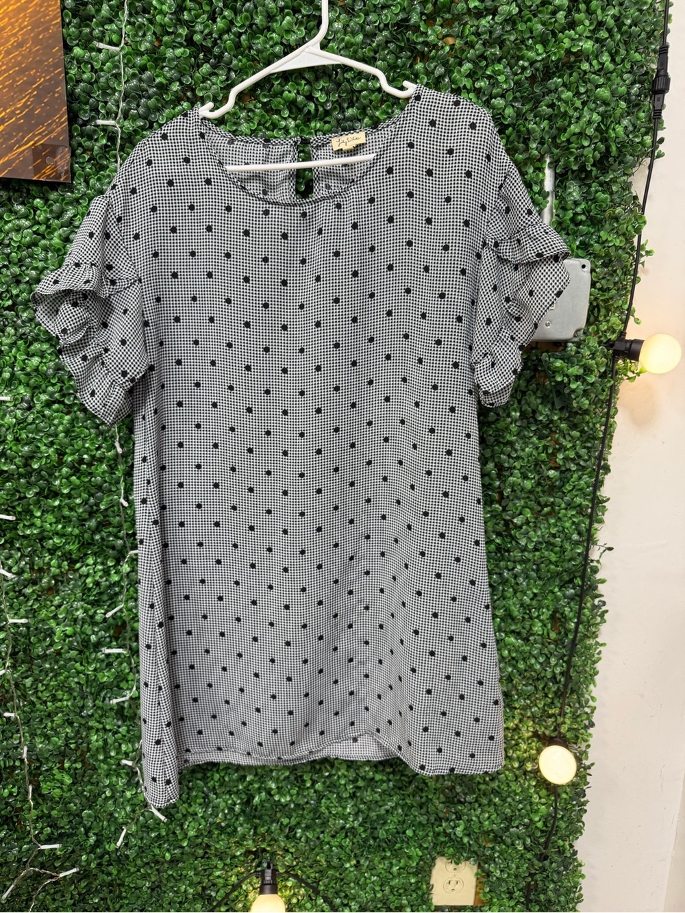 Lily White Black & White Polka Dot Ruffle Sleeve Tunic